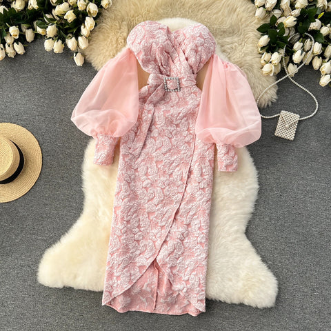 Luxury Lantern Sleeves Design Long Banquet Off Shoulder Strapless Dress CODE: KAR3213