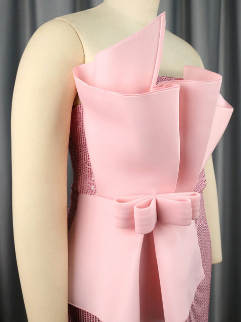 New Sexy Sequin Strapless Peplum Bow Contrast Celebration Long Dress CODE: KAR3214