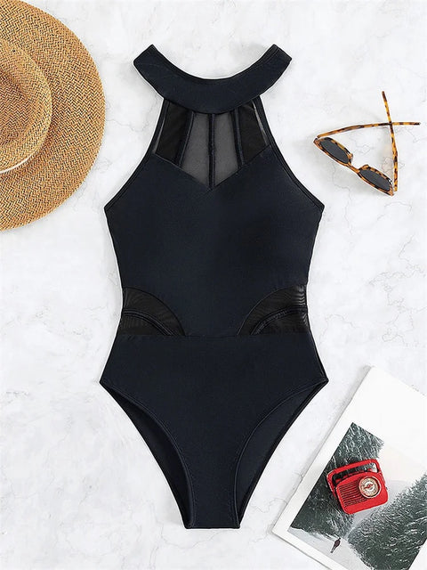 New Sexy Transparent Mesh Patchwork Bathing Swimwear CODE: KAR3217
