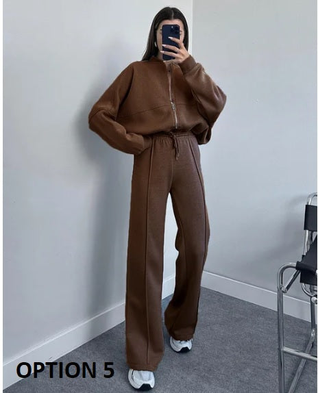 New Long Sleeve Zipper Cardigan Loose Sweatpants Casual Two Piece Set CODE: KAR3220