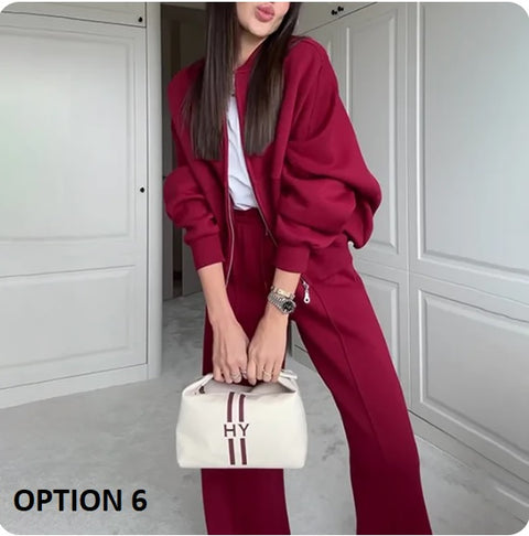 New Long Sleeve Zipper Cardigan Loose Sweatpants Casual Two Piece Set CODE: KAR3220