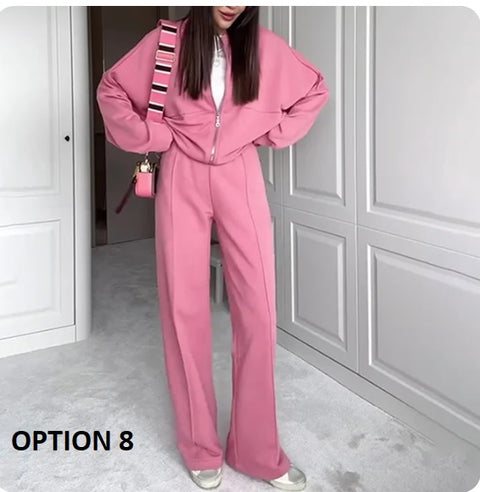 New Long Sleeve Zipper Cardigan Loose Sweatpants Casual Two Piece Set CODE: KAR3220