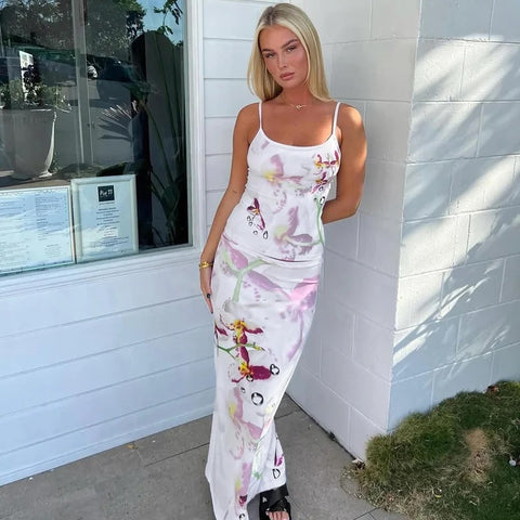 New Floral Print Long Skirt Elegant Sexy 2 Piece Set CODE: KAR3223