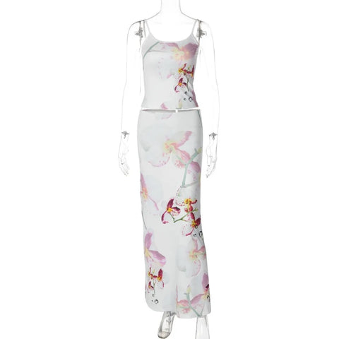 New Floral Print Long Skirt Elegant Sexy 2 Piece Set CODE: KAR3223