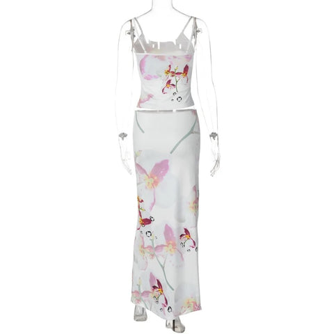 New Floral Print Long Skirt Elegant Sexy 2 Piece Set CODE: KAR3223