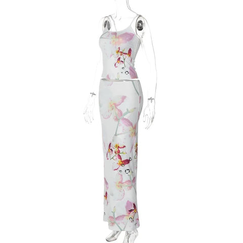 New Floral Print Long Skirt Elegant Sexy 2 Piece Set CODE: KAR3223