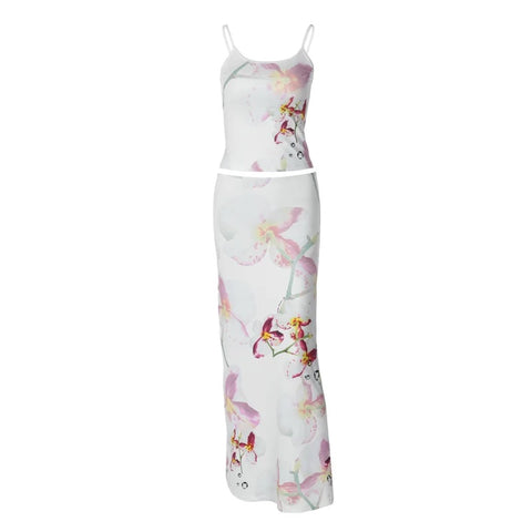 New Floral Print Long Skirt Elegant Sexy 2 Piece Set CODE: KAR3223