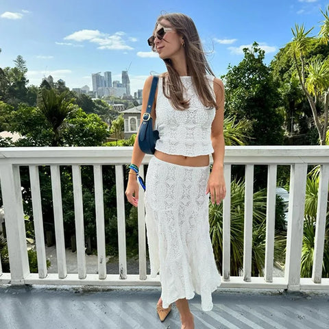 New Lace Slim Sleeveless Crop Top Casual Skirt 2 Piece Set CODE: KAR3226