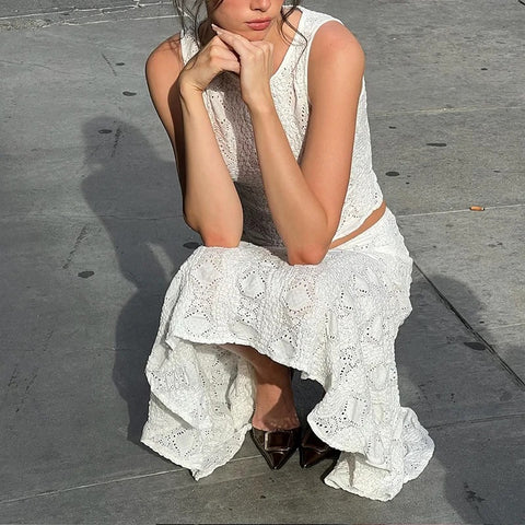 New Lace Slim Sleeveless Crop Top Casual Skirt 2 Piece Set CODE: KAR3226