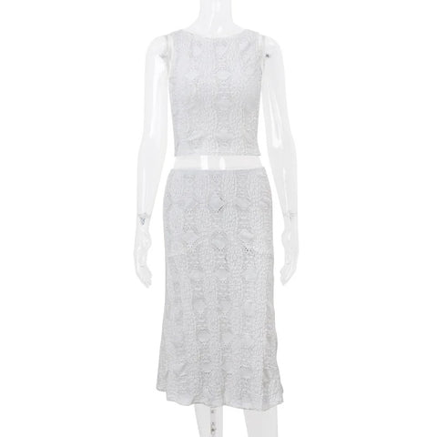 New Lace Slim Sleeveless Crop Top Casual Skirt 2 Piece Set CODE: KAR3226