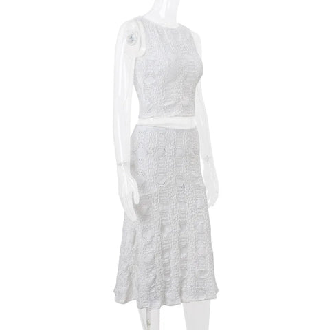 New Lace Slim Sleeveless Crop Top Casual Skirt 2 Piece Set CODE: KAR3226