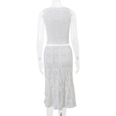 New Lace Slim Sleeveless Crop Top Casual Skirt 2 Piece Set CODE: KAR3226
