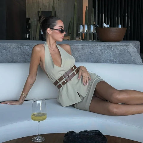 Summer New Sexy Halter Top And Mini Skirt Two Piece Set CODE: KAR3228