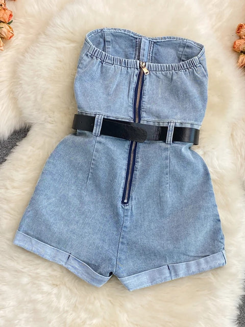 New Strapless Loose High Waist Casual Wide Leg Short Jumpsuit CODE: KAR3235