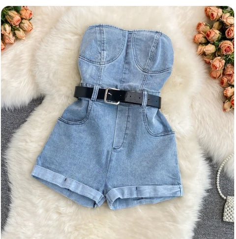 New Strapless Loose High Waist Casual Wide Leg Short Jumpsuit CODE: KAR3235