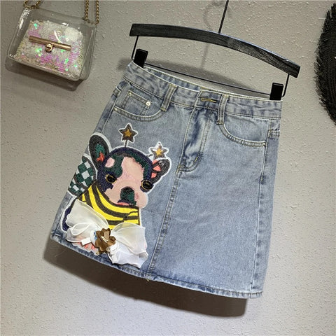 New sequins flower embroidered high waist short a-line skirt CODE: KAR3241