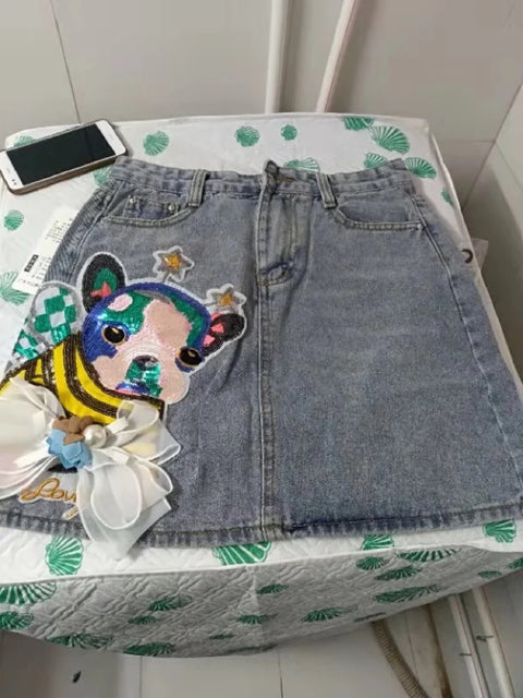 New sequins flower embroidered high waist short a-line skirt CODE: KAR3241