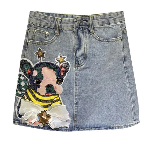 New sequins flower embroidered high waist short a-line skirt CODE: KAR3241