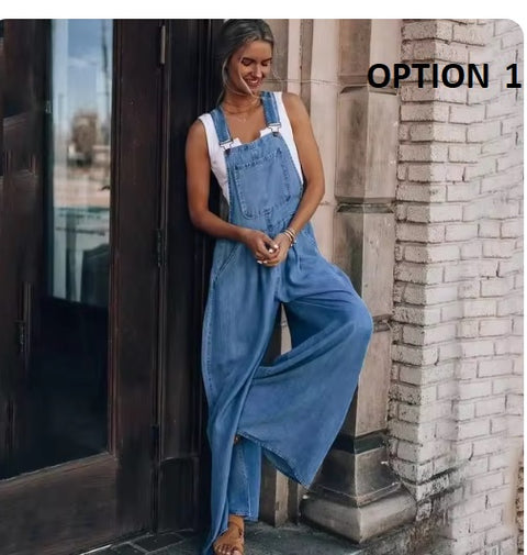 Summer Loose Wide-Leg With Pocket High-Waist One-Piece Jumpsuits CODE: KAR3244