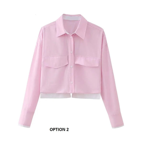 New Patchwork Elegant Solid Sweet Laple Single Breasted Long Sleeves Shirt CODE: KAR3245