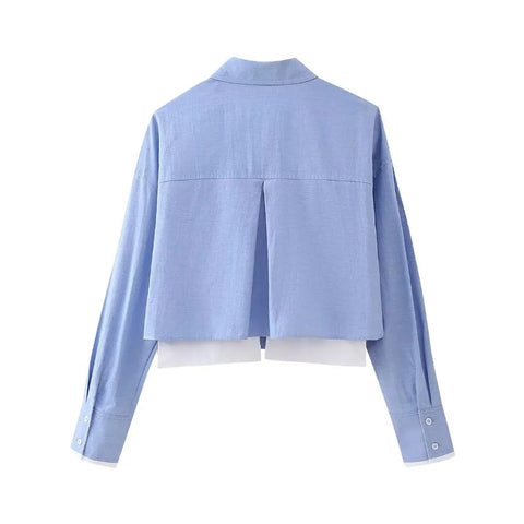 New Patchwork Elegant Solid Sweet Laple Single Breasted Long Sleeves Shirt CODE: KAR3245