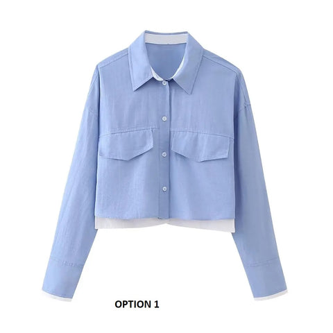 New Patchwork Elegant Solid Sweet Laple Single Breasted Long Sleeves Shirt CODE: KAR3245