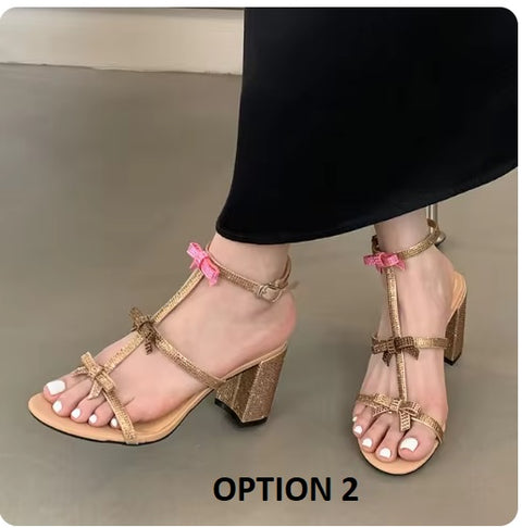 New Fashion Bling Butterfly-Knot Ankle Strap High Square Heels CODE: KAR3248