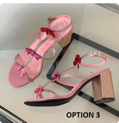 New Fashion Bling Butterfly-Knot Ankle Strap High Square Heels CODE: KAR3248