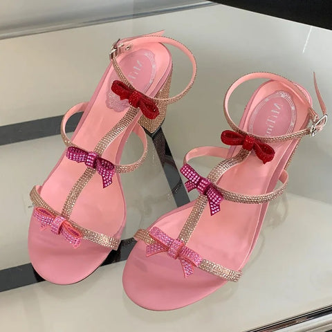 New Fashion Bling Butterfly-Knot Ankle Strap High Square Heels CODE: KAR3248