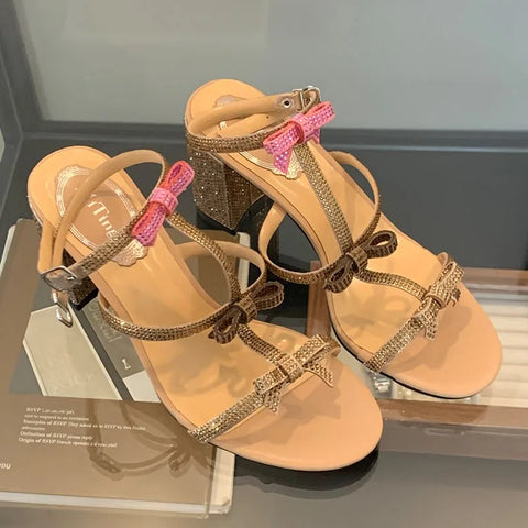 New Fashion Bling Butterfly-Knot Ankle Strap High Square Heels CODE: KAR3248