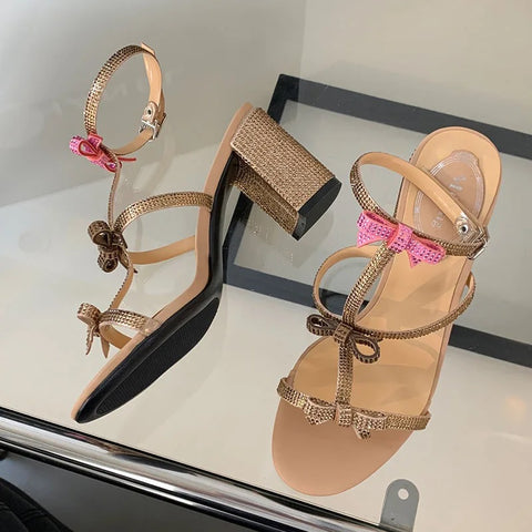 New Fashion Bling Butterfly-Knot Ankle Strap High Square Heels CODE: KAR3248