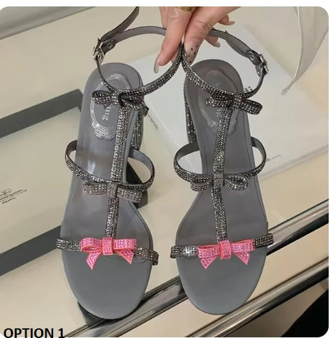 New Fashion Bling Butterfly-Knot Ankle Strap High Square Heels CODE: KAR3248
