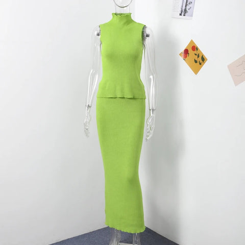 New Sleeveless Turtleneck coat High Waist Skirt Slim Set CODE: KAR3249