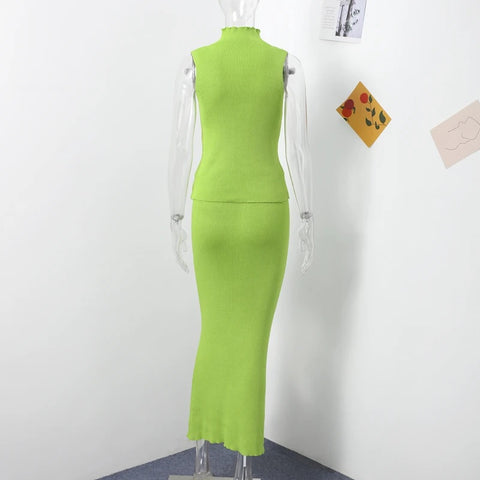 New Sleeveless Turtleneck coat High Waist Skirt Slim Set CODE: KAR3249