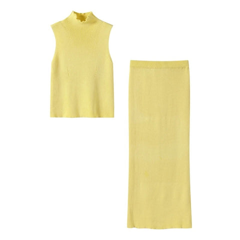 New Sleeveless Turtleneck coat High Waist Skirt Slim Set CODE: KAR3249