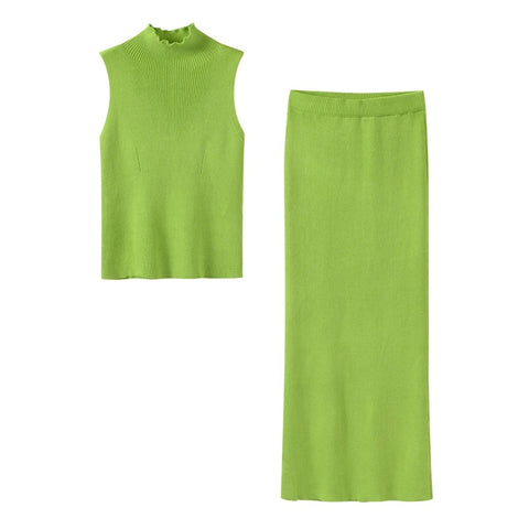 New Sleeveless Turtleneck coat High Waist Skirt Slim Set CODE: KAR3249