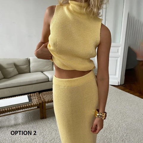 New Sleeveless Turtleneck coat High Waist Skirt Slim Set CODE: KAR3249