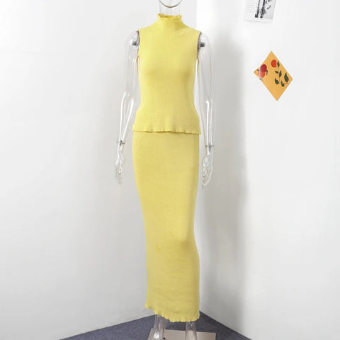 New Sleeveless Turtleneck coat High Waist Skirt Slim Set CODE: KAR3249