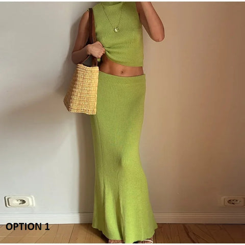 New Sleeveless Turtleneck coat High Waist Skirt Slim Set CODE: KAR3249