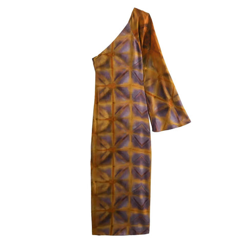 New One Shoulder Printed Slant Collar Sleeve Print Slim-fit Dress CODE: KAR3252