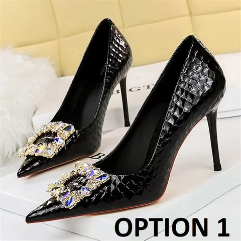 New Pumps Pointed Toe Bling  Rhinestone Buckle Stiletto High Heels CODE: KAR3256