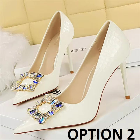 New Pumps Pointed Toe Bling  Rhinestone Buckle Stiletto High Heels CODE: KAR3256