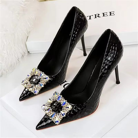 New Pumps Pointed Toe Bling  Rhinestone Buckle Stiletto High Heels CODE: KAR3256
