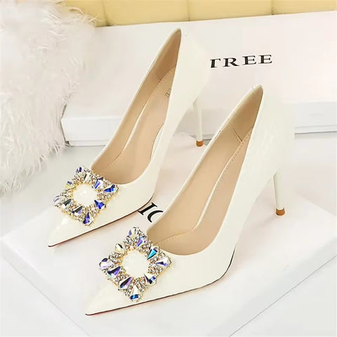 New Pumps Pointed Toe Bling  Rhinestone Buckle Stiletto High Heels CODE: KAR3256