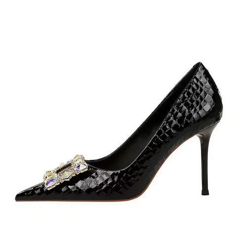New Pumps Pointed Toe Bling  Rhinestone Buckle Stiletto High Heels CODE: KAR3256