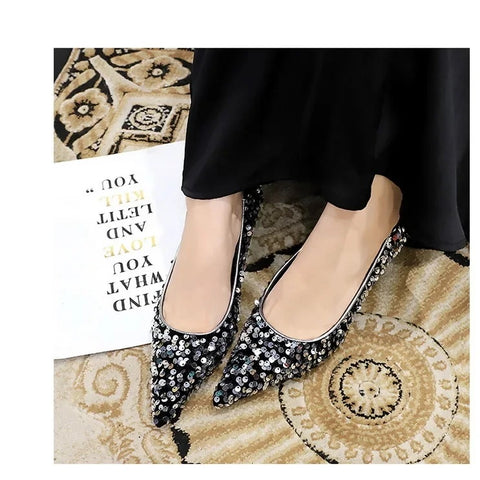 New Sequins Pumps Sexy Pointed Toe kitten Mule Tacones Mujer Heels CODE: KAR3258