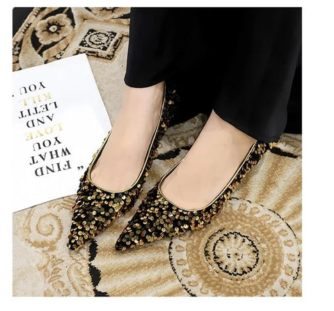 New Sequins Pumps Sexy Pointed Toe kitten Mule Tacones Mujer Heels CODE: KAR3258