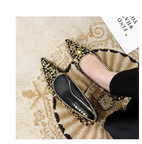 New Sequins Pumps Sexy Pointed Toe kitten Mule Tacones Mujer Heels CODE: KAR3258