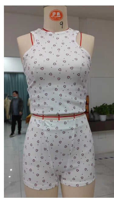 Summer Mini Heart Print Crop Tank Tops + High Waist Shorts Set CODE: KAR3261