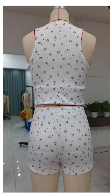 Summer Mini Heart Print Crop Tank Tops + High Waist Shorts Set CODE: KAR3261